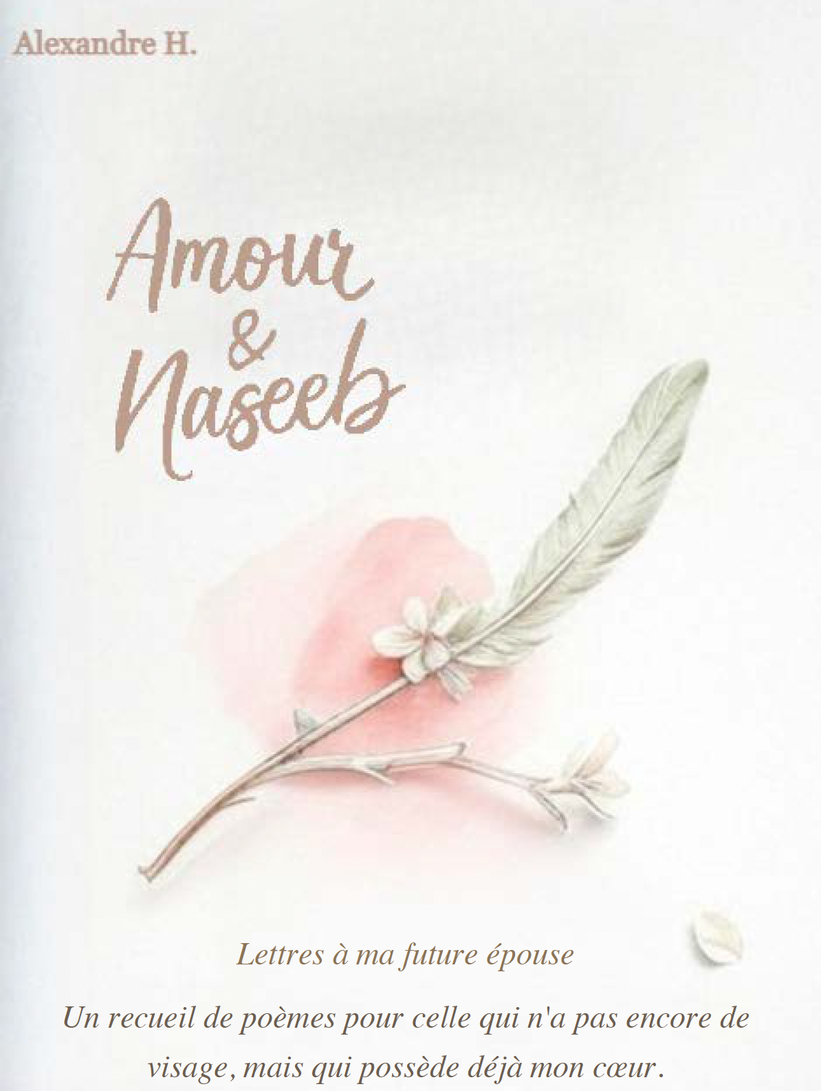 Cover of the book Amour & Naseeb with a feather and soft pink glow